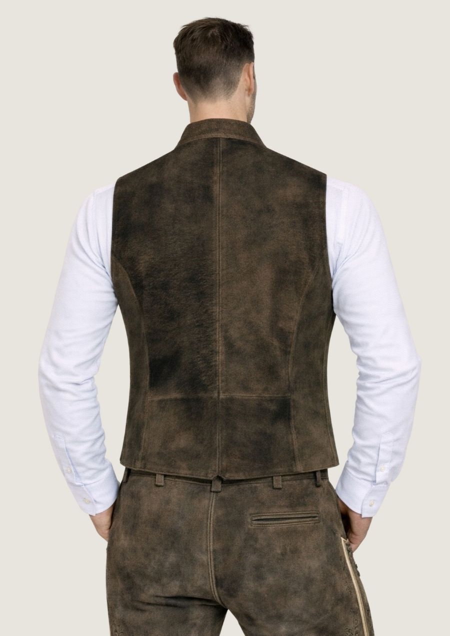 Herrenweste aus hochwertigem Ziegenleder Suede, perfekt für die Wiesn