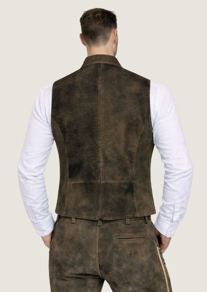 Herrenweste aus hochwertigem Ziegenleder Suede, perfekt für die Wiesn