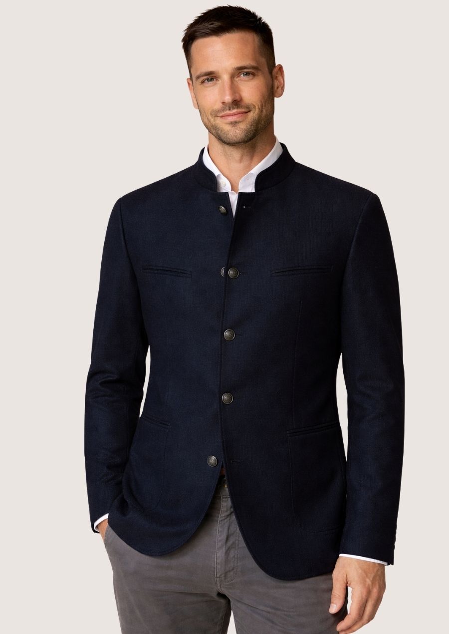 Elegante marineblaue Hochzeitsjacke für Herren im traditionellen Trachtenstil