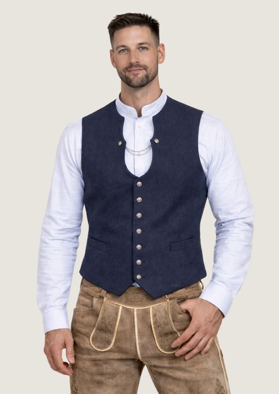 Moderne blaue Trachtenweste für Herren, ideal für München und festliche Anlässe