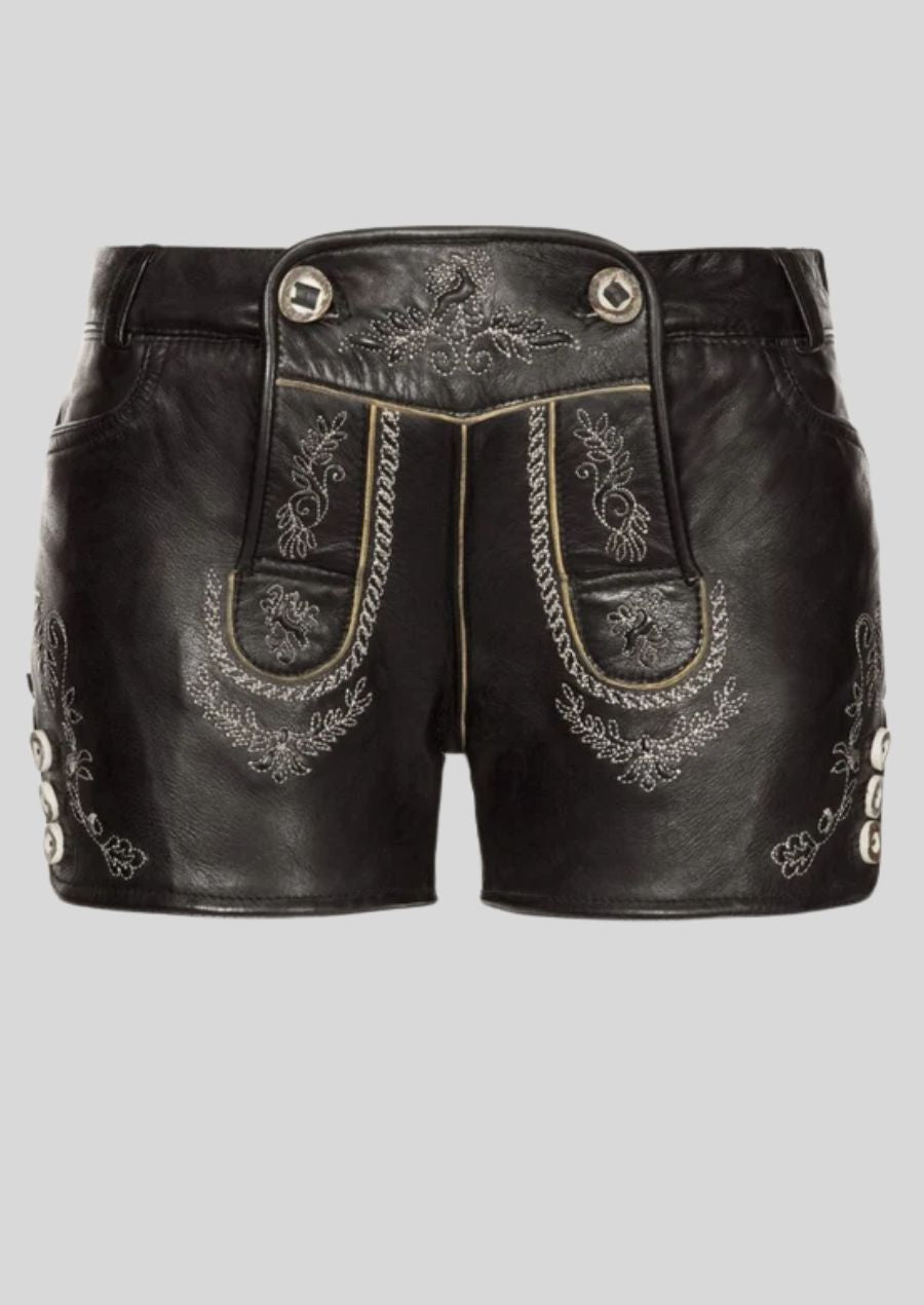 Elegante Damen Lederhose schwarz aus Lammleder Trachtenstil
