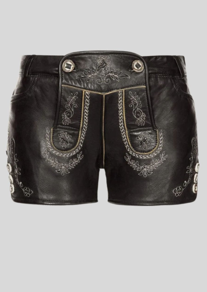 Elegante Damen Lederhose schwarz aus Lammleder Trachtenstil