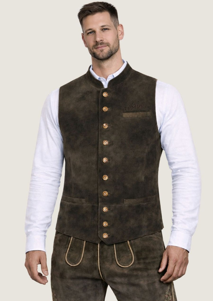 Premium Ziegen Suede Weste für Herren im rustikalen Wiesn Stil