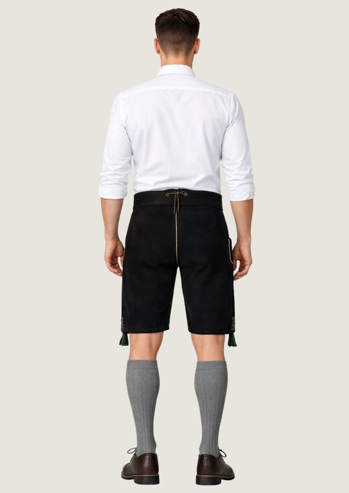 Traditionelle schwarze Ziegenvelours Lederhose für Herren im klassischen Trachtenlook