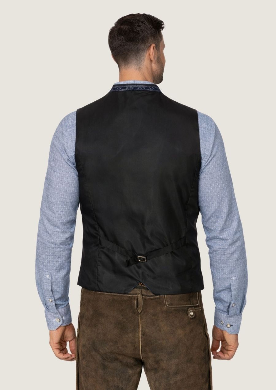 Herren Wollweste in Schwarz mit besticktem Kragen im klassischen Trachtenlook