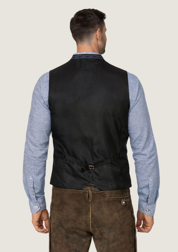 Herren Wollweste in Schwarz mit besticktem Kragen im klassischen Trachtenlook