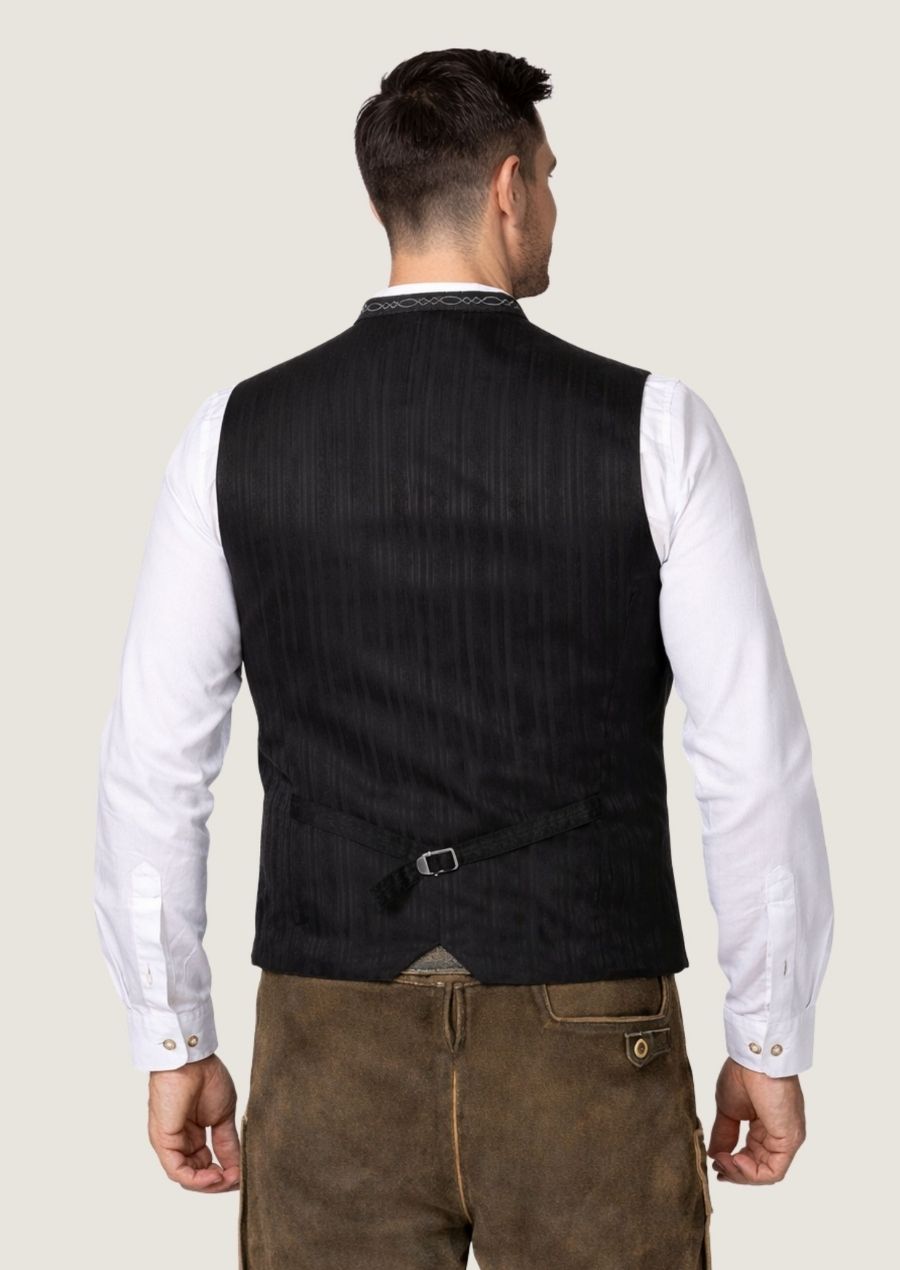 Schwarze Herren Hochzeitsweste aus Samt mit fein besticktem Kragen