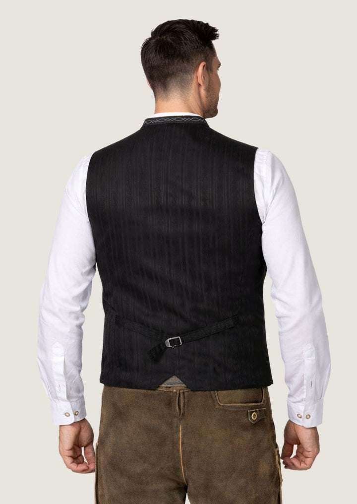Schwarze Herren Hochzeitsweste aus Samt mit fein besticktem Kragen