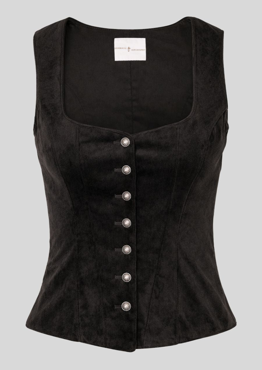 Detailansicht schwarze Samt Trachtenweste Damen