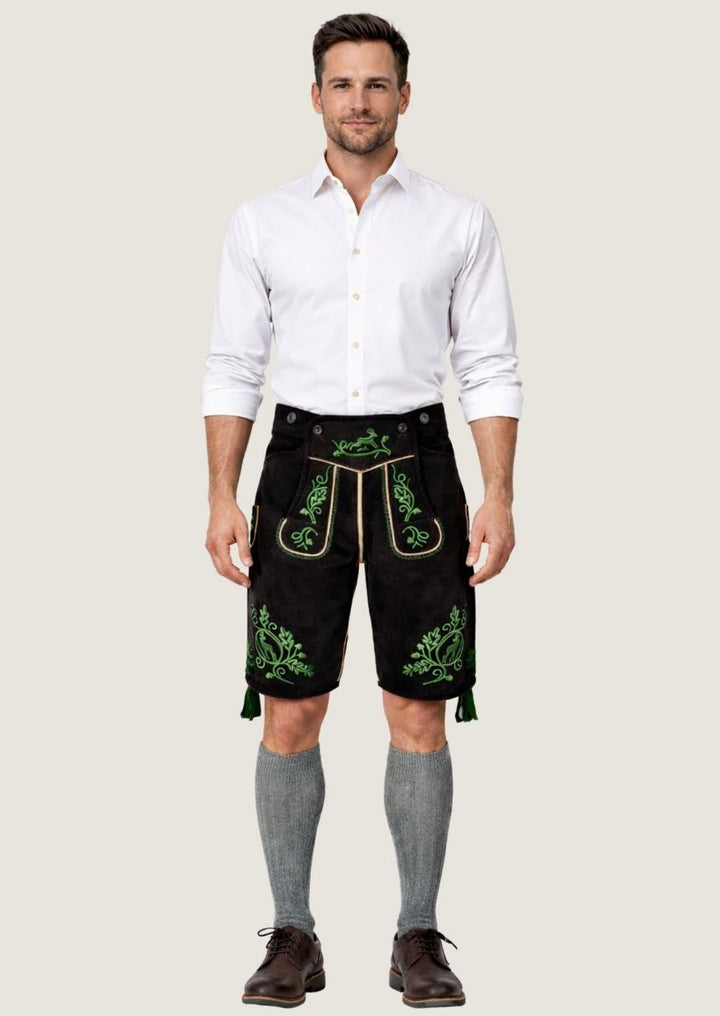 Schwarze Ziegenvelours Lederhose für Herren aus weichem Wildleder im Trachtenstil