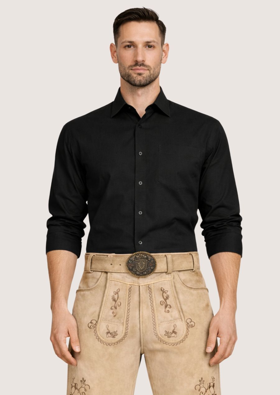 Schwarzes traditionelles Trachtenhemd für Herren ideal fürs Oktoberfest