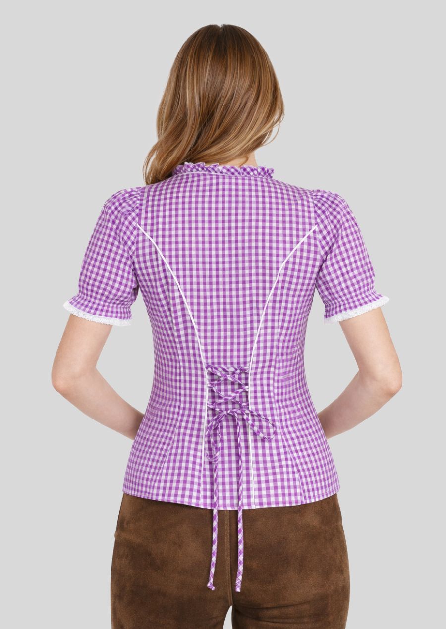 Rückansicht lila Trachtenbluse Damen mit Bindung
