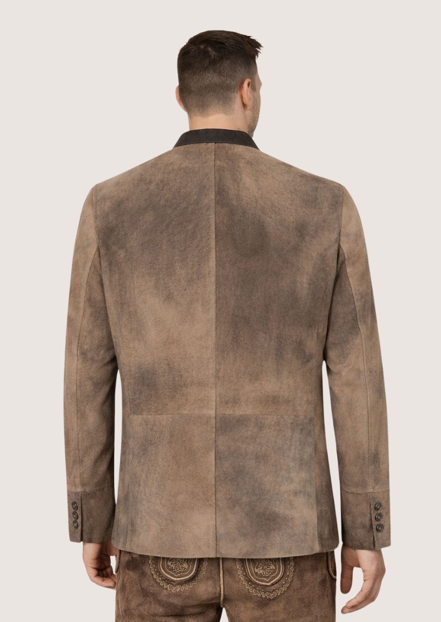 Herren Leder Trachtenmantel mit traditioneller Stickerei