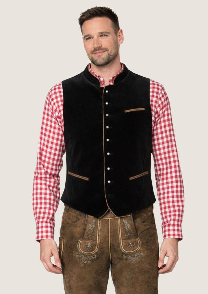 Herren Trachtenweste aus schwarzem Samt mit edler Zierstickerei im klassischen Stil
