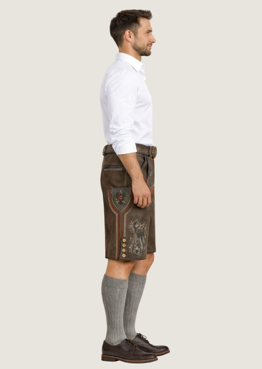 Traditionelle Lederhose für Herren mit detailreicher österreichischer Stickerei