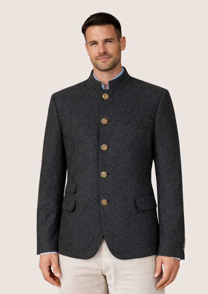 Traditionelle Herren Jacke aus grauer Wolle, perfekt fürs Oktoberfest