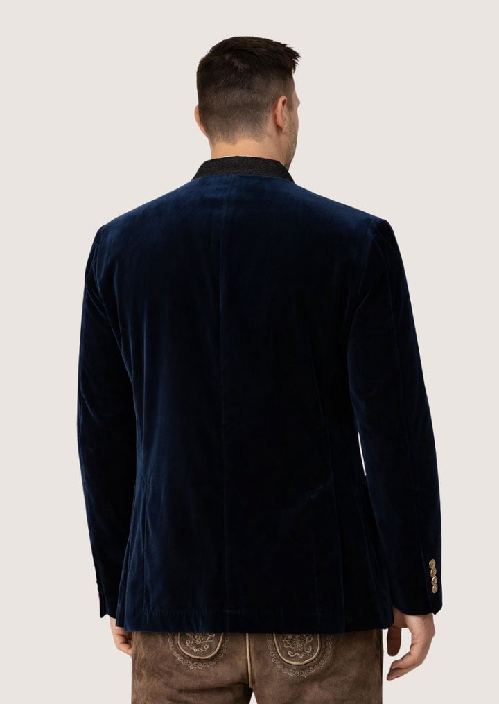 Eleganter blauer Samt Trachtenmantel für Herren, ideal für Oktoberfest