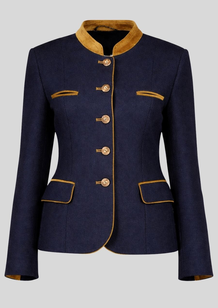 Dunkelblaue Wiesn Damenjacke mit goldenen Details