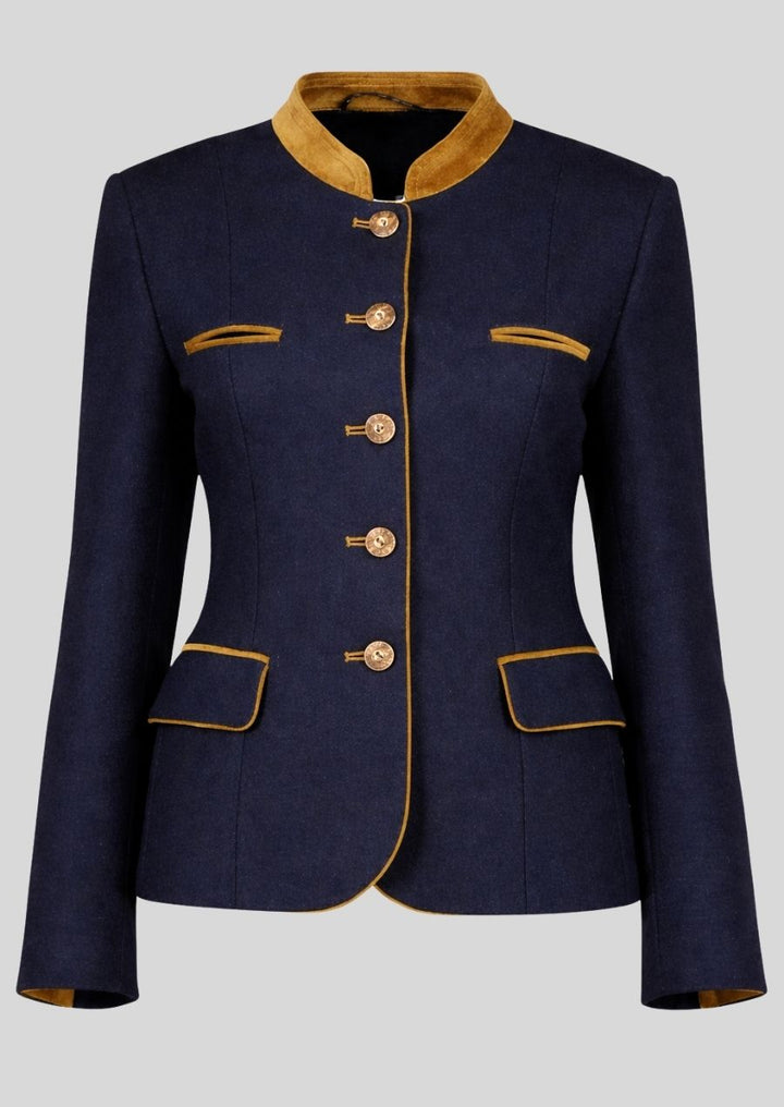 Dunkelblaue Wiesn Damenjacke mit goldenen Details