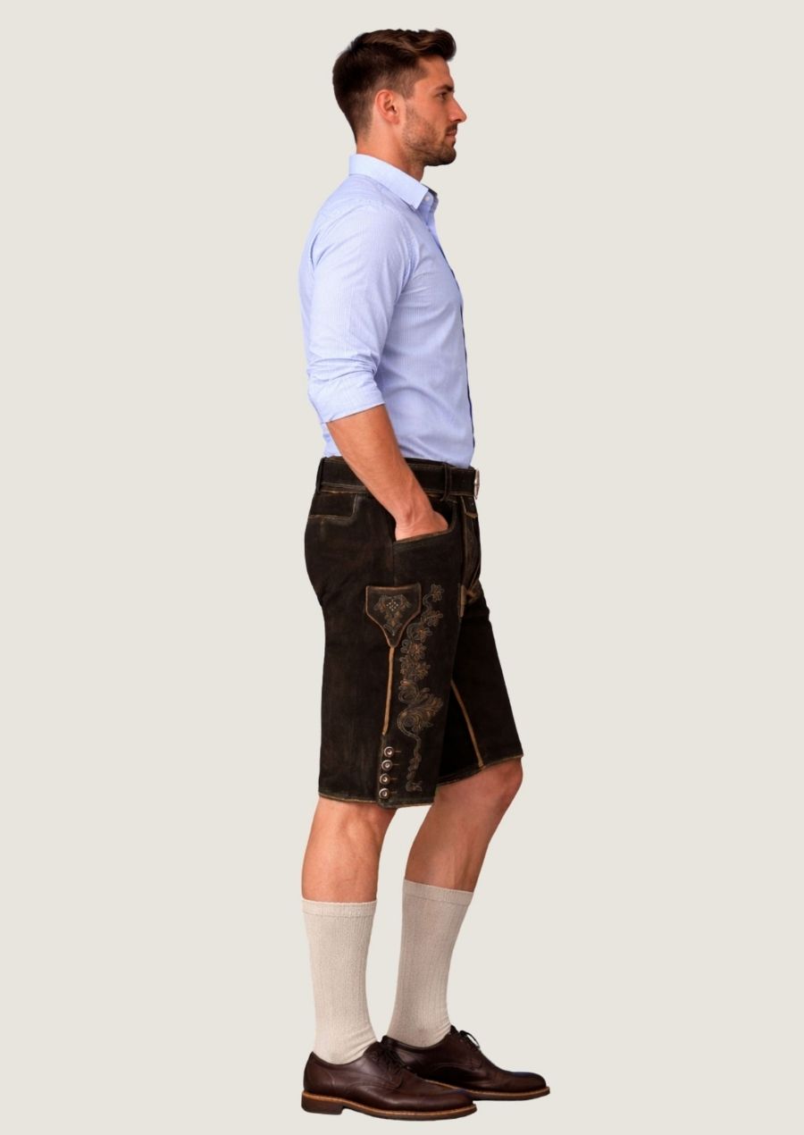 Herren Ziegenvelours Lederhose aus weichem Wildleder, ideal für das Oktoberfest und traditionelle Trachten